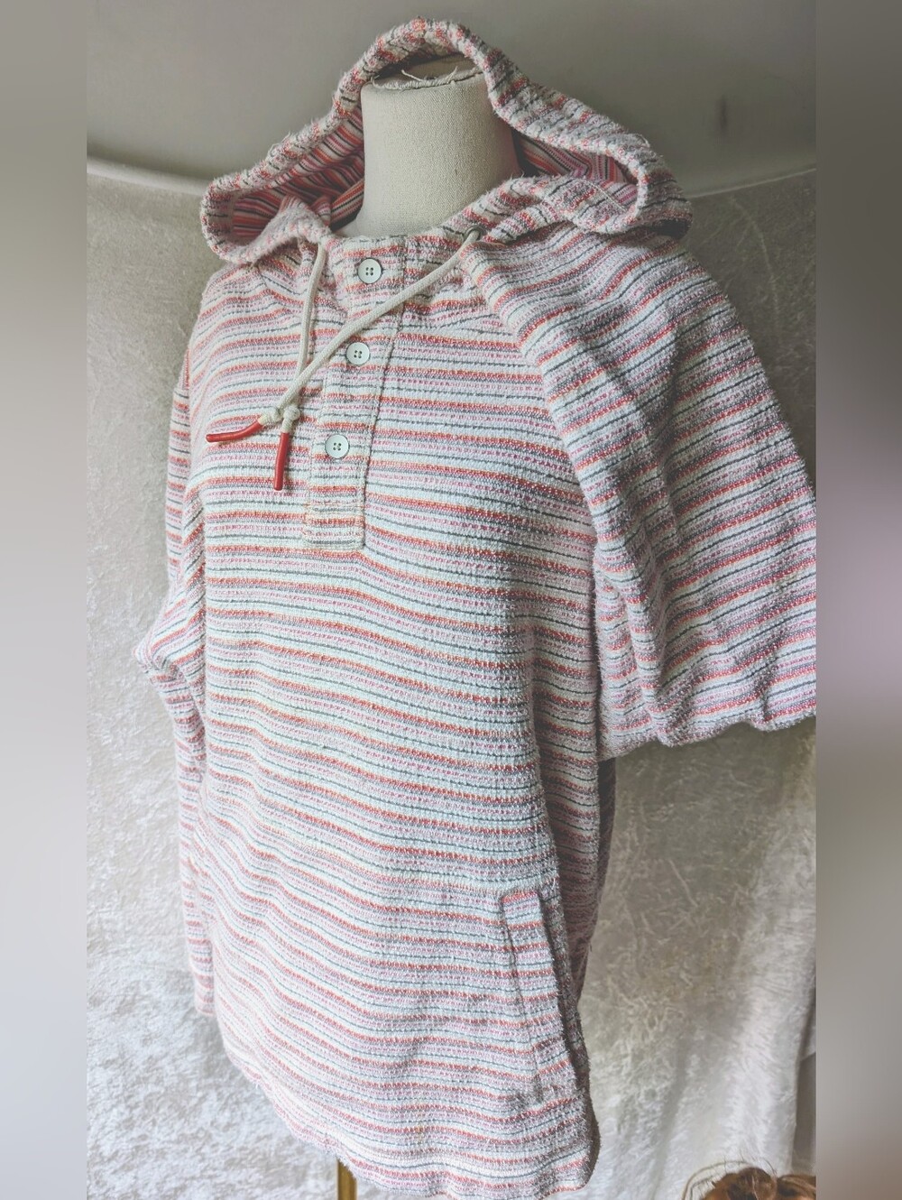 Tommy Bahama North Beach Baja Thick Cotton Striped Beach Hoodie Henley Xl